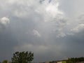 Cludy sky and trees with rainbow