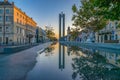 Cluj-Napoca city center. View from the Unirii Square to the Memorandum Monument and Eroilor Avenue, Heroes ` Avenue - a central