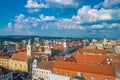 CLUJ-NAPOCA, ROMANIA - August 21, 2018: Cluj-Napoca overview viewed from St. Michael's Church with Evangelical Church and