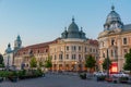 Cluj-Napoca, Romania, August 12, 2023: Sunset view of Piata Unir
