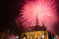 Cluj Napoca, Romania - Jan 24: Fireworks for celebrating 157 years from the The United Principalities of Moldavia and Wallachia, a Royalty Free Stock Photo