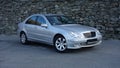 Cluj Napoca/Romania-March 31, 2017: Mercedes Benz W203 - year 2005, Avantgarde equipment, silver metallic paint near a rock wall p