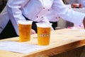 Two glasses of beer on the counter Royalty Free Stock Photo