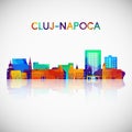 Cluj-Napoca skyline silhouette in colorful geometric style. Royalty Free Stock Photo