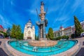 Statue of Avram Iancu and orthodox cathedral, Cluj Napoca, Romania Royalty Free Stock Photo