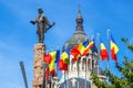 Statue of Avram Iancu and orthodox cathedral, Cluj Napoca, Romania