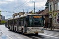 CLUJ-NAPOKA, ROMANIA - April 27, 2022. Trolleybus Astra Citelis 18M #196 riding with passengers in the streets of Cluj-Napoka.