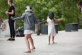 Girls fencing and practicing with sword