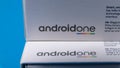 Cluj, Romania - May 13, 2019: Android One, a version of the Android operating system by Google. The Android One brand promises Royalty Free Stock Photo