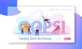 Clumsiness Landing Page Template. Awkward or Clumsy Male, Female Characters Falling on Wet Floor, Slap Clothes with Food Royalty Free Stock Photo