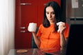 Clumsy Woman Drinking Coffee Staining Her Shirt Royalty Free Stock Photo