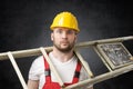 Clumsy worker with ladder Royalty Free Stock Photo