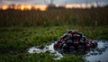 Cluster of berries reflected in puddle, nature and reflection Generative AI Royalty Free Stock Photo