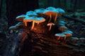 cluster of bioluminescent fungi on tree stump