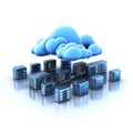 A cluster of blue cloud computing servers and data storage devices isolated on a white background Royalty Free Stock Photo