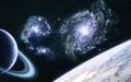 Cluster of blue galaxies, planets of deep space