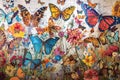 Cluster of Butterflies on a Wall Royalty Free Stock Photo