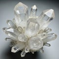 Cluster of clear quartz crystals SiO features multiple pointed, hexagonal pris Royalty Free Stock Photo
