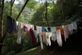 cluster of clotheslines, each with its own unique collection of clothing