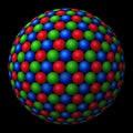 Cluster of colored spheres forming a larger one