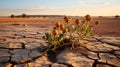 A cluster of drought-resilient flora stands amidst a parched landscape, their tenacity a symbol of life's adaptability