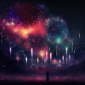 Cluster of festive fireworks. AI render. Royalty Free Stock Photo