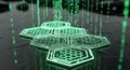 Futuristic Hexagonal Network Structure with Green Digital Data Stream Royalty Free Stock Photo
