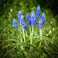 A cluster of Grape Hyacinth blossoms grows in a open field Royalty Free Stock Photo