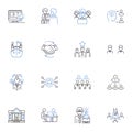 Cluster line icons collection. Nerk, Formation, Node, Structure, Community, Linkage, Bundling vector and linear