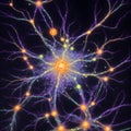 a cluster of neuron floats and branches out with axons and dendrites of cells in the brain\'s outer layers.