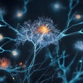 a cluster of neuron floats and branches out with axons and dendrites of cells in the brain\'s outer layers.