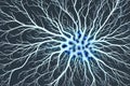 a cluster of neuron floats and branches out with axons and dendrites of cells in the brain\'s outer layers.