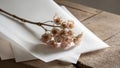 A cluster of parched blossoms resting atop a table on white paper. Royalty Free Stock Photo