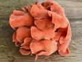 Cluster of Pink Oyster Fungi on Wood