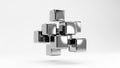A cluster of polished chrome cubes arranged in an abstract, geometric formation against a clean white background Royalty Free Stock Photo