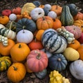 cluster of pumpkins in various sizes and colors three generative AI