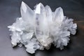 cluster of quartz crystals on a grey stone surface