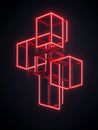 A cluster of red neon outlined cubes stacked on each other on a dark background Royalty Free Stock Photo