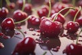 A cluster of ripe cherries resting on a table, ideal for desserts or snacks Royalty Free Stock Photo
