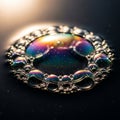 A cluster of soap bubbles is arranged in a circular pattern on a dark surface, forming Royalty Free Stock Photo