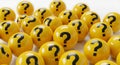 A cluster of yellow spheres is shown, each with a bold black question mark on the Royalty Free Stock Photo