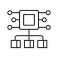 Clustered hosting, icon in line design. Clustered, hosting, server, network, scalability, reliability, cloud on white