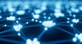 Clusters of glowing blue digital nodes connected by thin lines against a dark background, abstract concept Royalty Free Stock Photo