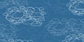 Clusters of White Round Overlaying Cloud Silhouettes, Outline Shapes Pattern, Design on Blue Background - Line Art Texture for IT