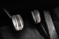Clutch, brake and accelerator pedals of manual transmission car. Royalty Free Stock Photo