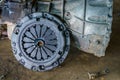 Clutch Cover expire on background gear transmission. Royalty Free Stock Photo