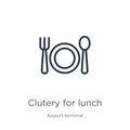 Clutery for lunch icon. Thin linear clutery for lunch outline icon isolated on white background from airport terminal collection.