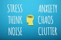 Clutter in brain, stress and psychology. Anxiety head Royalty Free Stock Photo