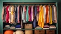 A clutter-free closet with clothes sorted by color