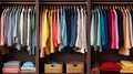 A clutter-free closet with clothes sorted by color